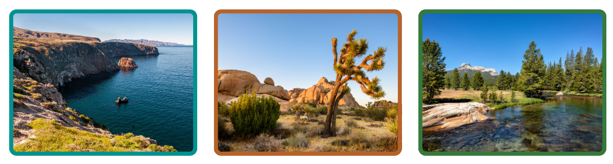 Three photos of landscapes